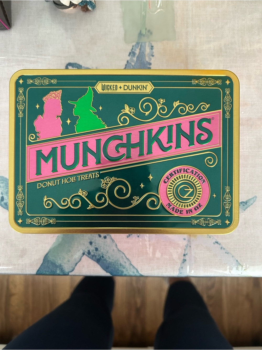 Wicked + Dunkin Munchkins Tin - Green & Pink Decorative Storage